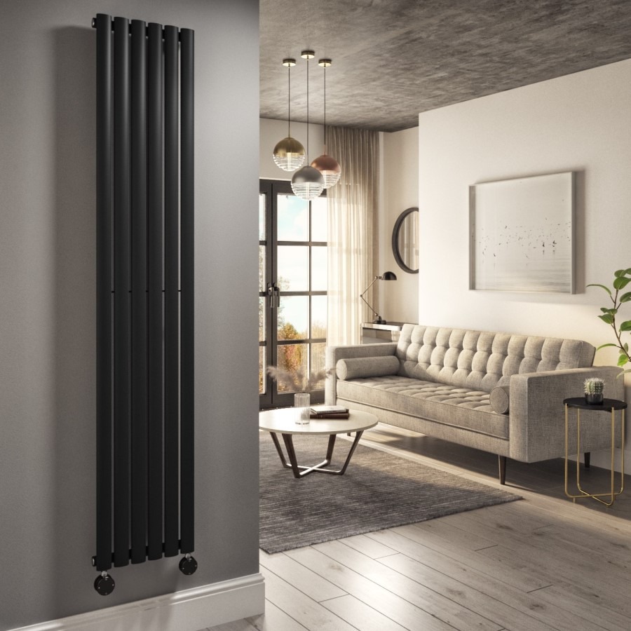 Midnight Black Vertical Smart Electric Radiator with Wi-Fi Thermostat - 2000W - H1800xW354mm - Bathroom Safe