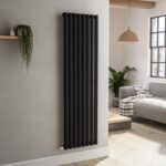 Sorrento Midnight Black Vertical Oval Designer Radiator 1600x472mm Single Panel 3043 BTU