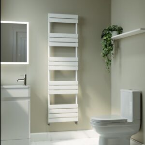 Riace White Vertical Flat Towel Radiator 1600x450mm Single Panel 2171 BTU
