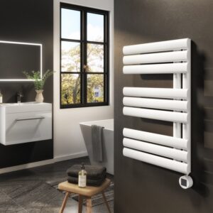 White Electric Towel Radiator 600W with Wi-Fi Thermostat - H650xW450mm - Bathroom Safe