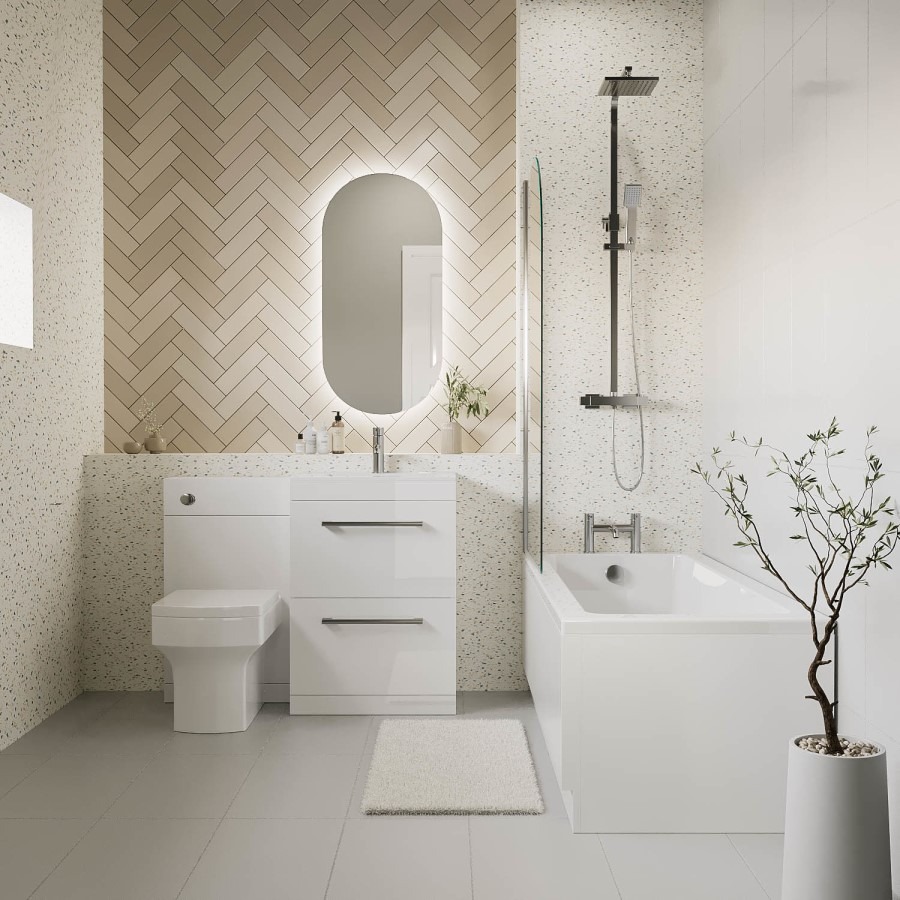 1700mm Straight Bath Suite with Front Panel Toilet & Basin Vanity Combination Unit - Ashford - Image 2