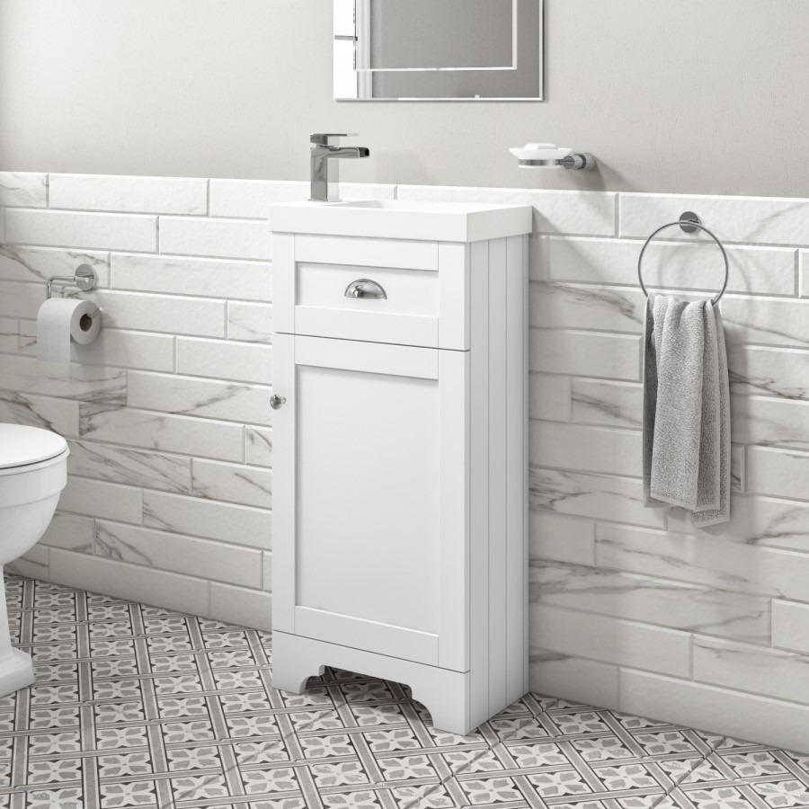 Baxenden Cloakroom Toilet Suite with White Floorstanding Vanity Unit and Basin - Image 2