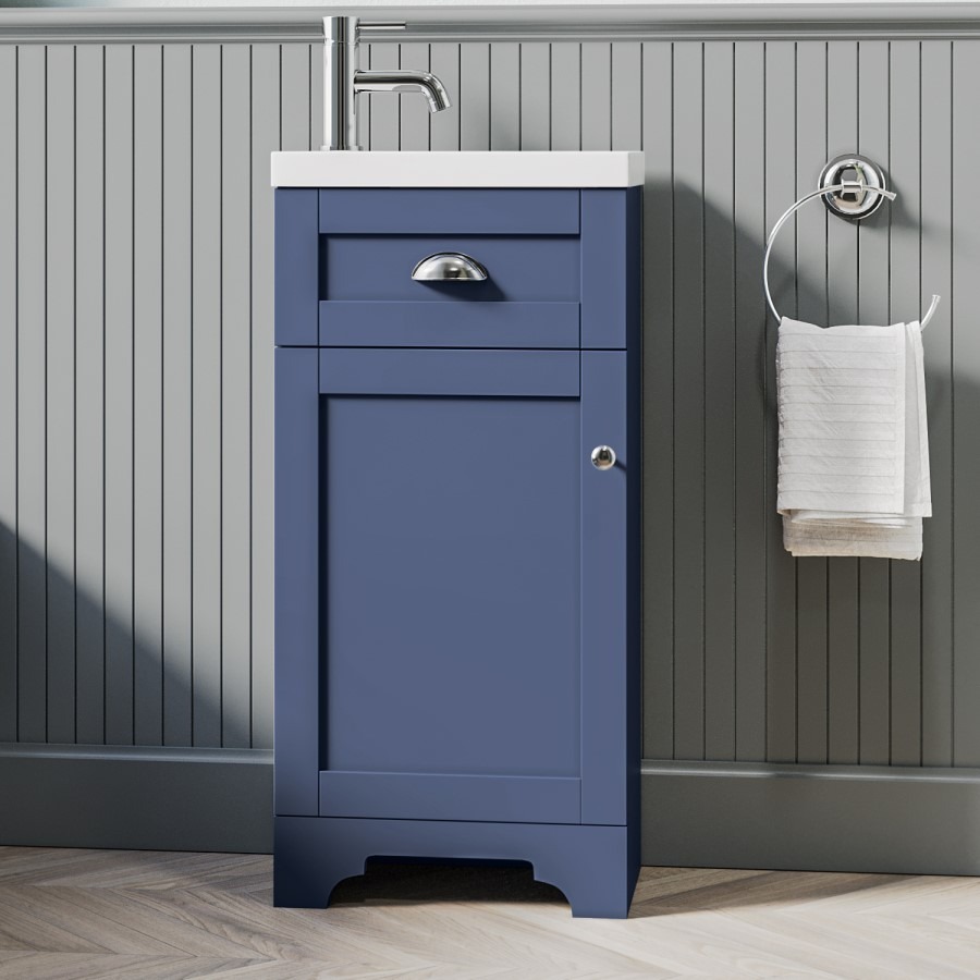 Baxenden Cloakroom Toilet Suite with Blue Floorstanding Vanity Unit and Basin - Image 2