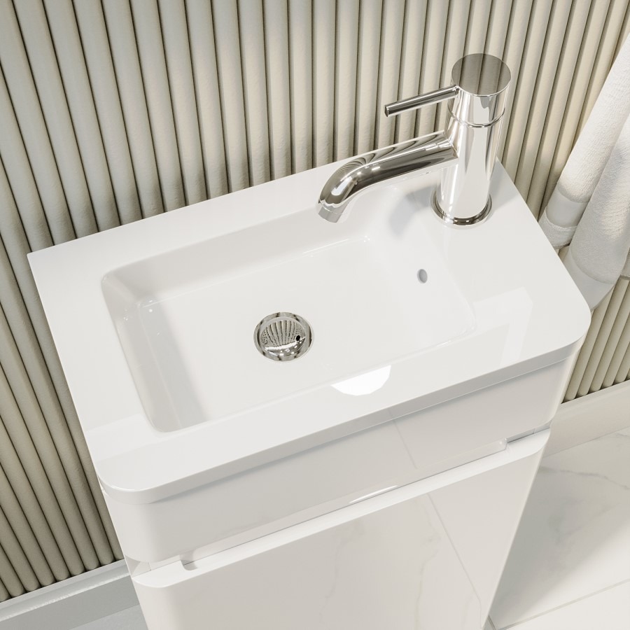 Wall Hung Toilet and White Gloss Basin Vanity Unit Cloakroom Suite - Pendle - Image 2