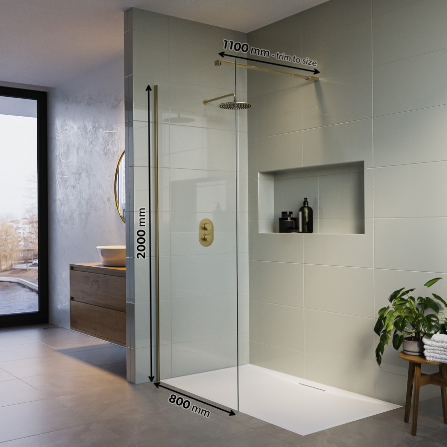 1400 x 900mm Brass Walk in Shower Enclosure Suite with Ashford Toilet and Basin - Image 2