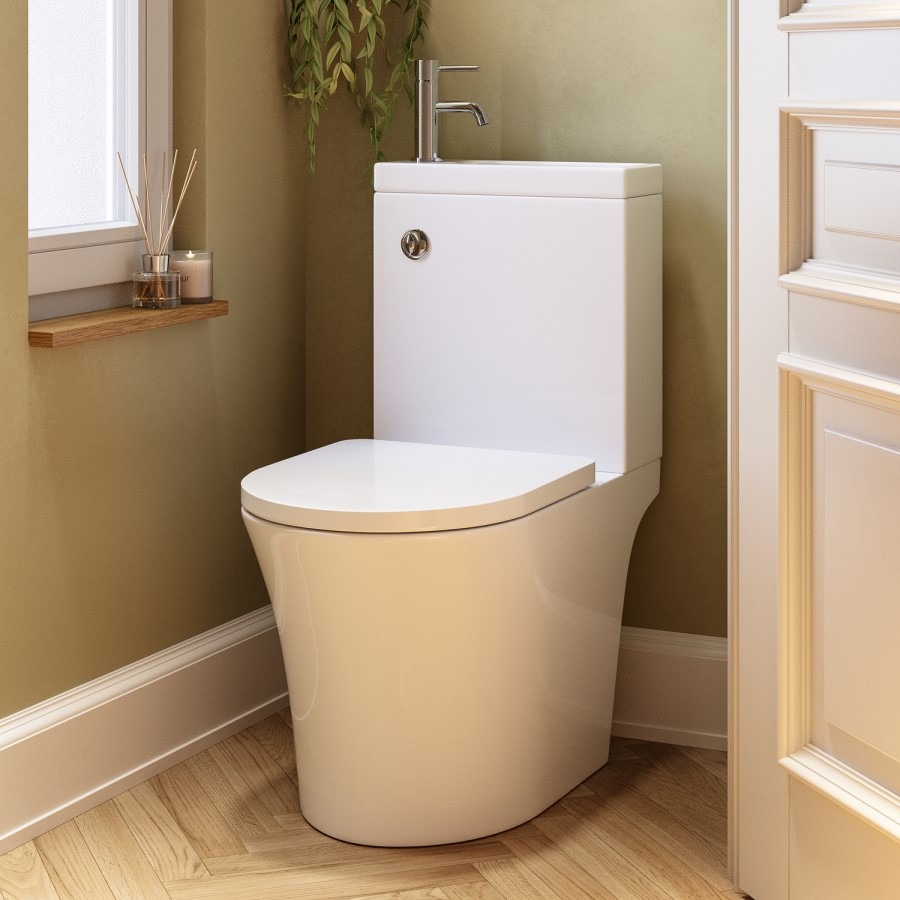 Close Coupled Open Back Toilet with Sink on Top & Chrome Fittings Cloakroom Suite - Legend - Image 2