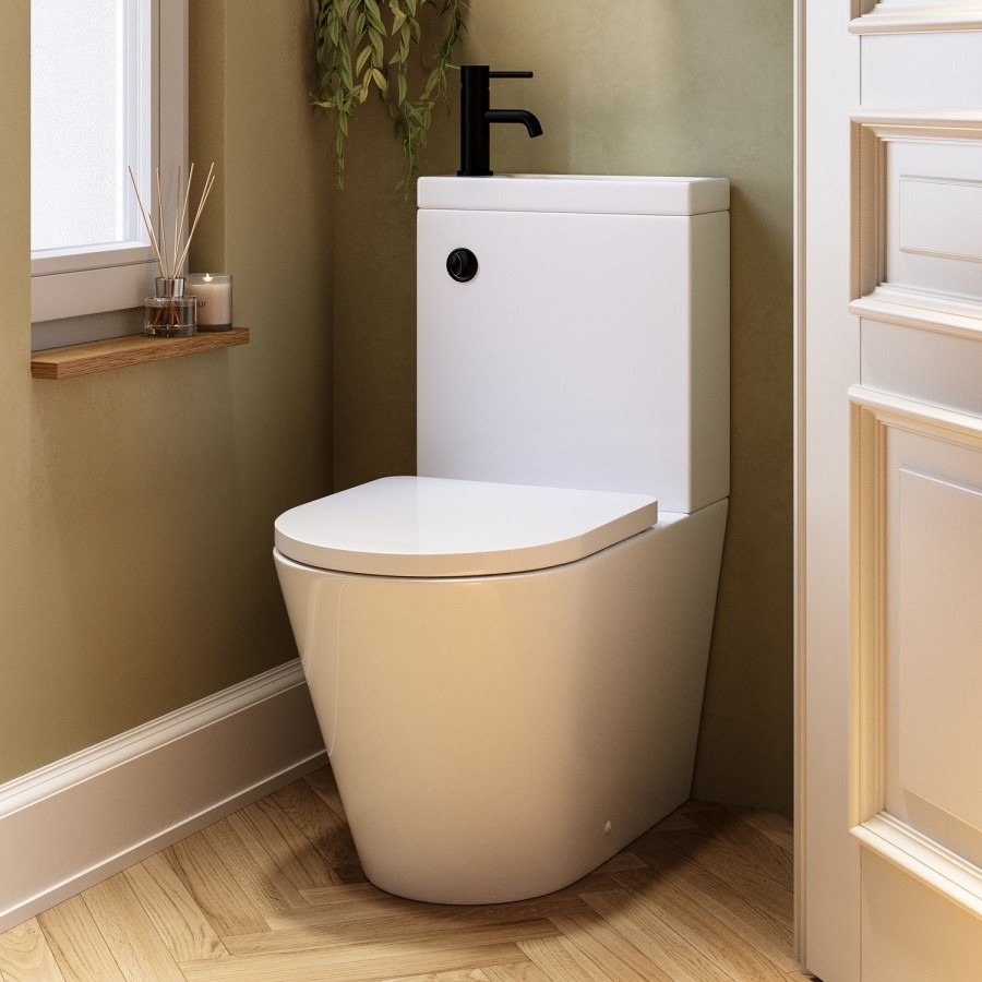Close Coupled Closed Back Toilet with Sink on Top & Black Fittings Cloakroom Suite - Legend - Image 2