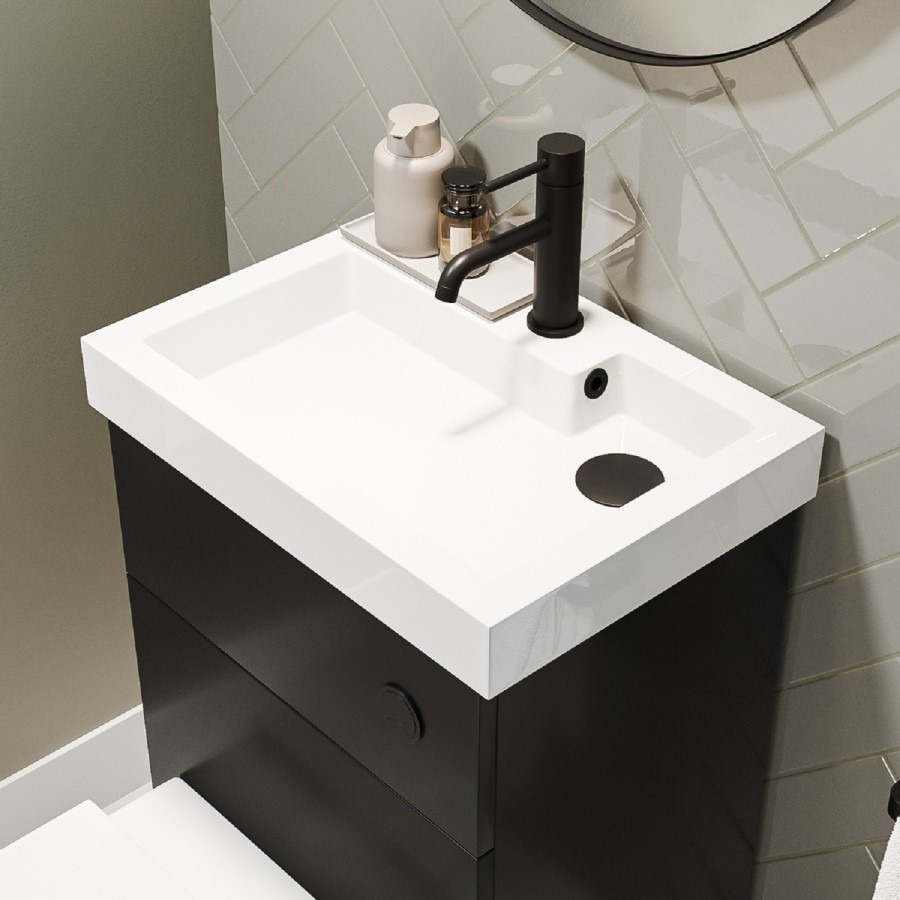 500mm Black Cloakroom Toilet and Sink Unit with Black Fittings - Valetta - Image 2