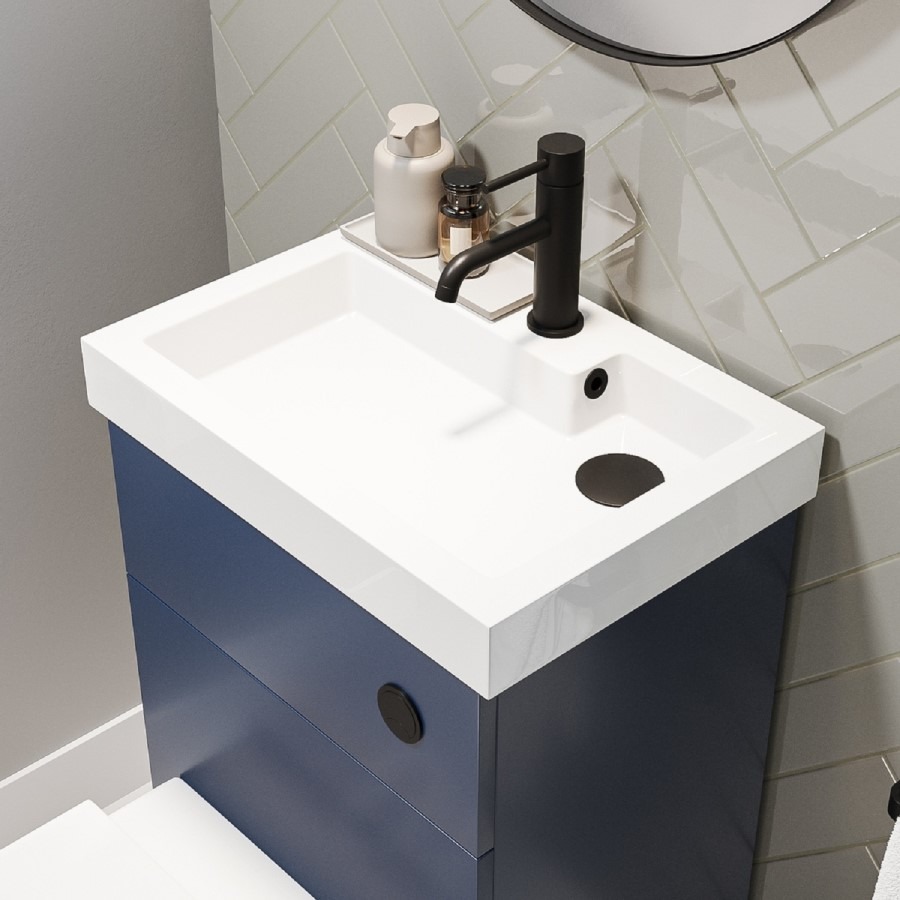 500mm Blue Cloakroom Toilet and Sink Unit with Black Fittings - Valetta - Image 2