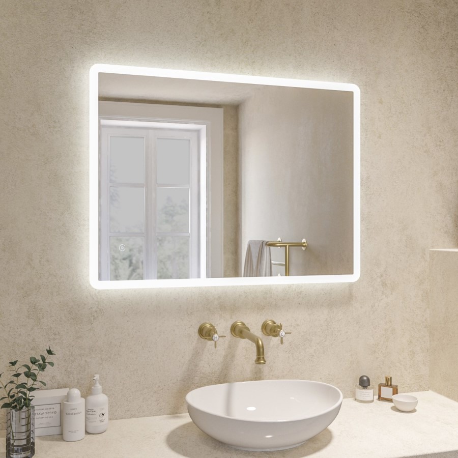 Rectangular Heated Bathroom Mirror with Lights 600 x 800mm - Ariel - Image 2