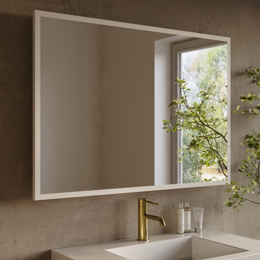 Rectangular Heated Bathroom Mirror with Lights Shaver Socket & Bluetooth Speaker 1000 x 700mm - Divine - Image 2