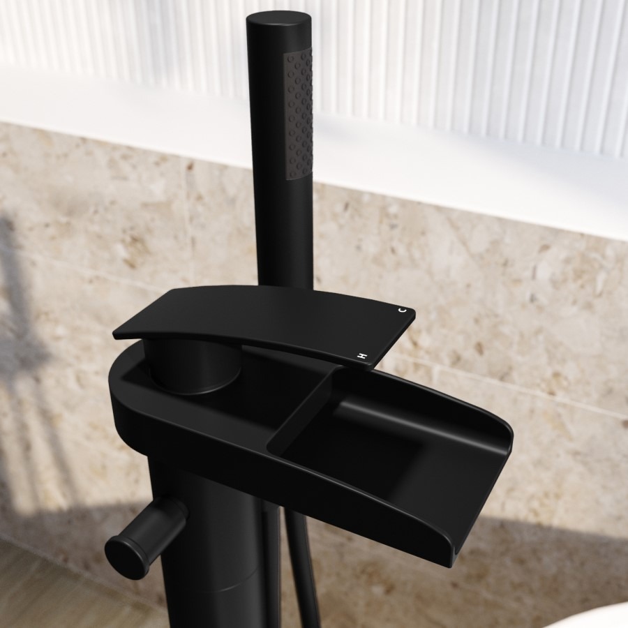 Matt Black Freestanding Bath Shower Mixer Tap - Elina - Image 2