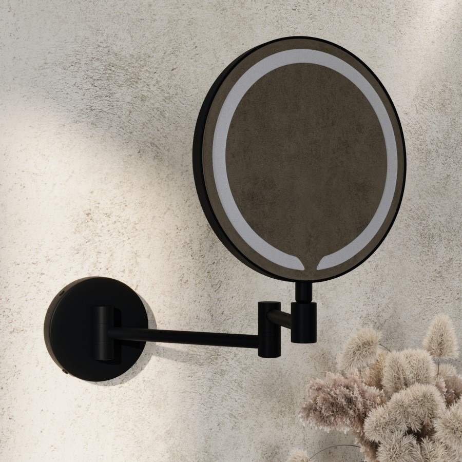 Round Black Magnifying Makeup Bathroom Mirror with Lights 200mm - Gemini - Image 2