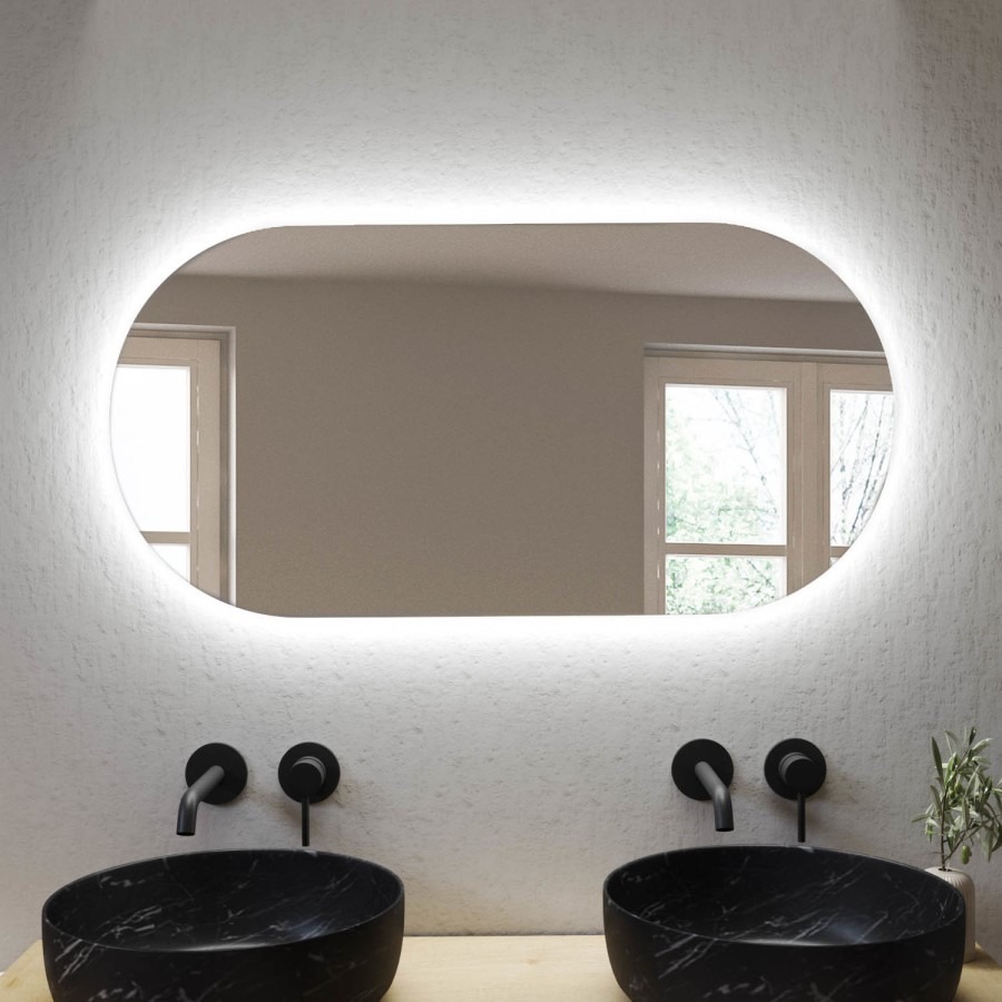 Oval Backlit Heated Bathroom Mirror with Lights 500 x 1000mm - Irena - Image 2