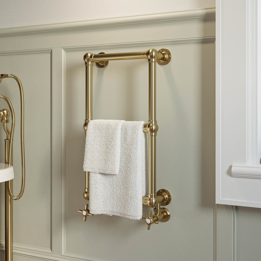 Brass Vertical Traditional Towel Radiator 700 x 400mm - Regent - Image 2