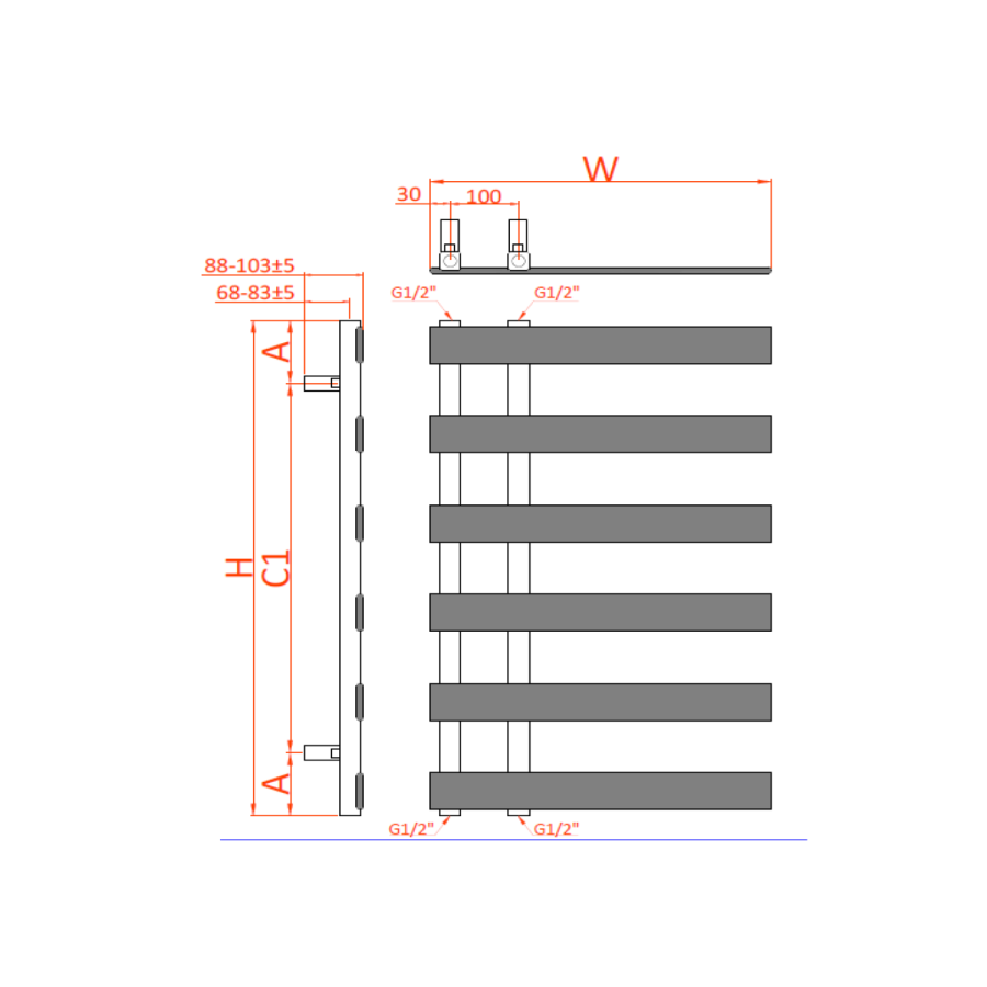Reina Florina Gunmetal Grey Designer Towel Radiator 800 x 500mm - Image 2