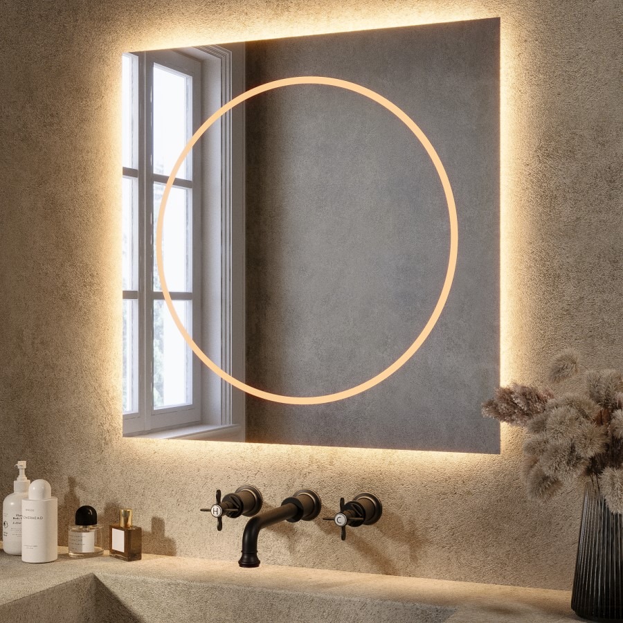 Square Front and Backlit Heated Bathroom Mirror with Lights 600mm - Saturn - Image 3