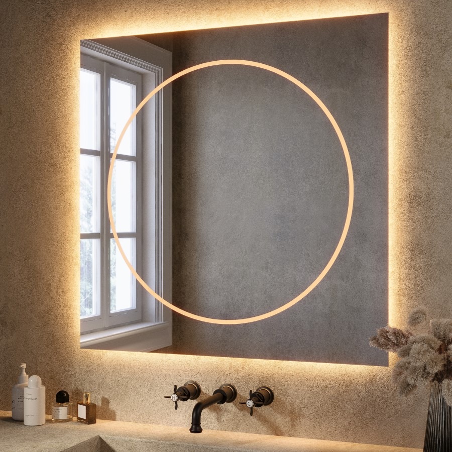 Square Front and Backlit Heated Bathroom Mirror with Lights 800mm - Saturn - Image 2