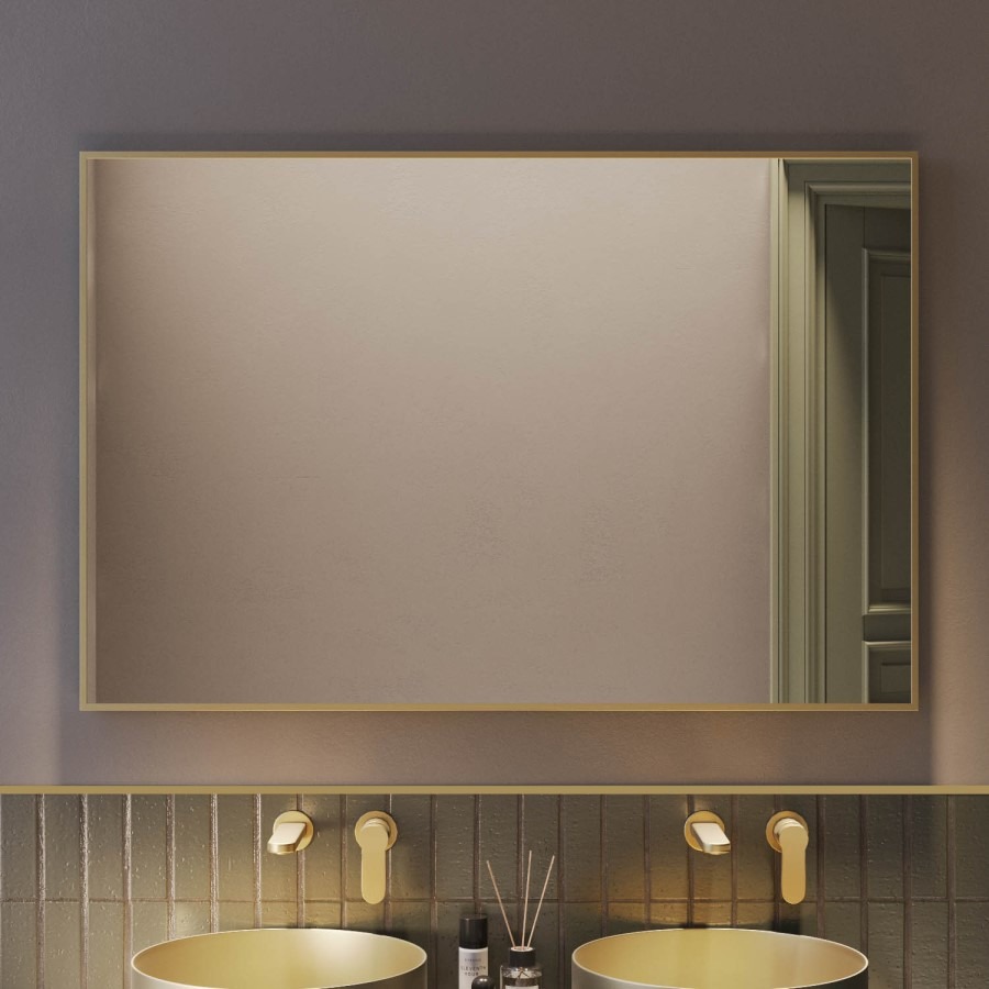 Rectangular Brass Backlit Heated Bathroom Mirror with Lights 1200 x 800mm - Taurus - Image 2