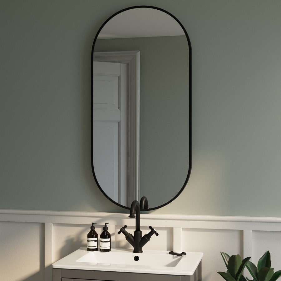 Oval Black Backlit Heated Bathroom Mirror with Lights 500 x 1000mm - Venus - Image 2