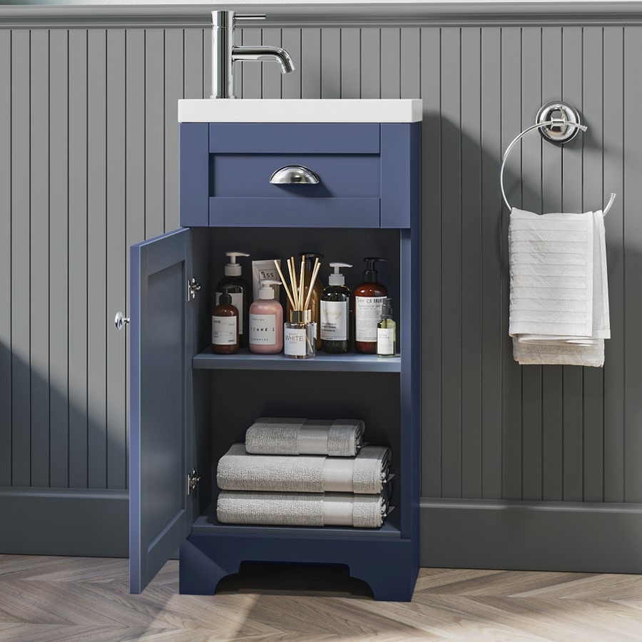 Baxenden Cloakroom Toilet Suite with Blue Floorstanding Vanity Unit and Basin - Image 3