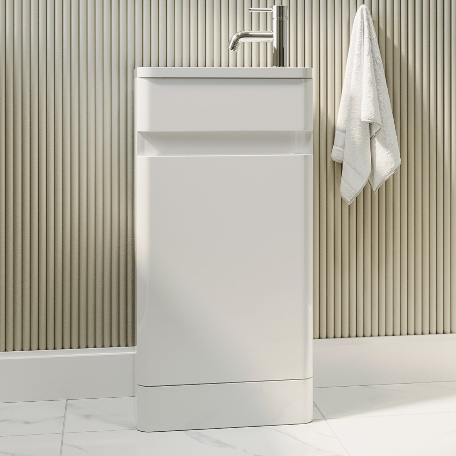 Wall Hung Toilet and White Gloss Basin Vanity Unit Cloakroom Suite - Pendle - Image 3