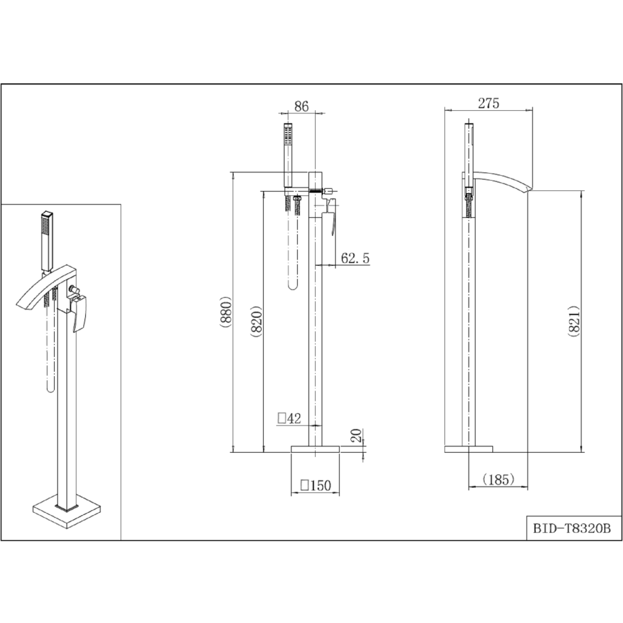 Black Freestanding Bath Shower Mixer Tap - Wave - Image 3
