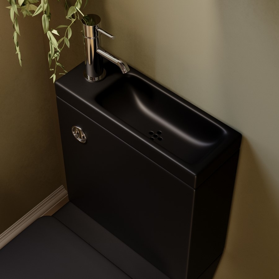 Matt Black Close Coupled Closed Back Toilet with Sink on Top & Chrome Fittings Cloakroom Suite - Legend - Image 3