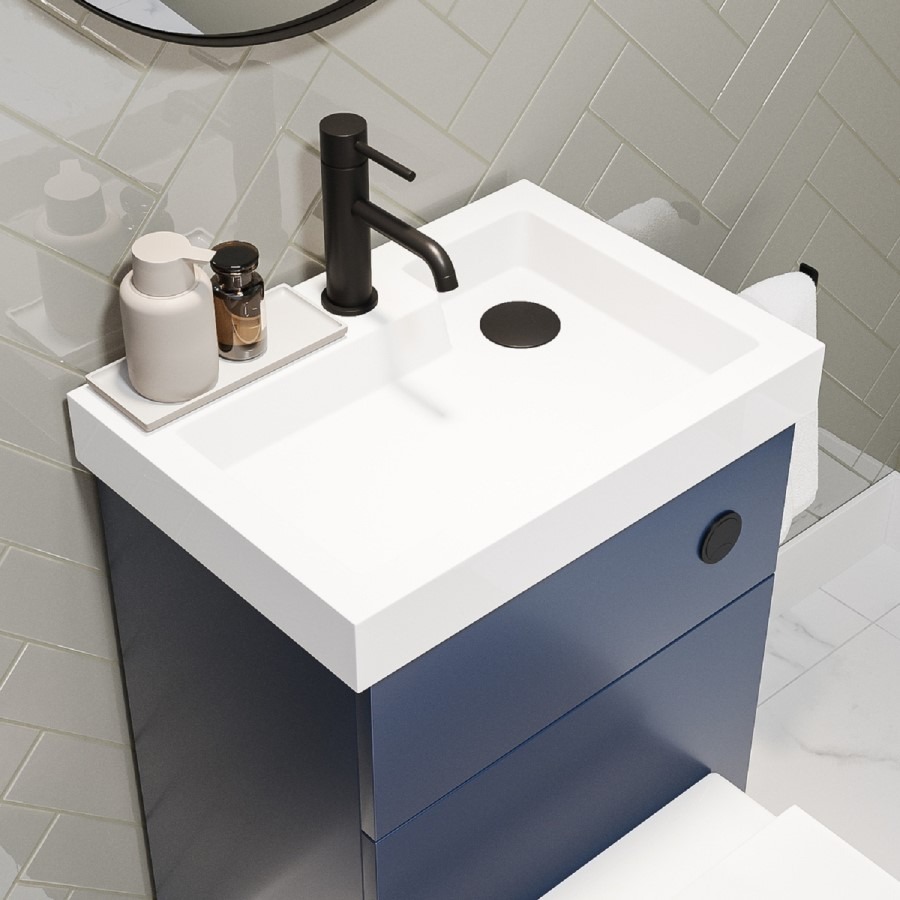 500mm Blue Cloakroom Toilet and Sink Unit with Black Fittings - Valetta - Image 3