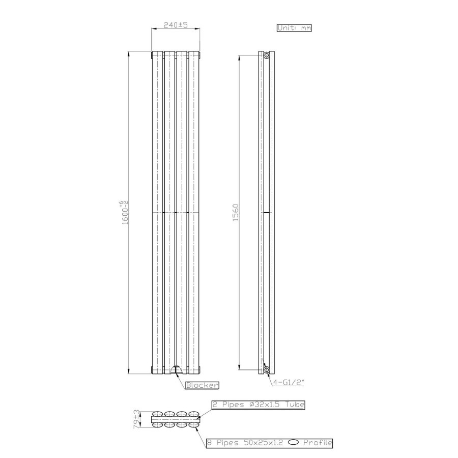 White Vertical Double Panel Radiator 1600 x 240mm - Margo - Image 3