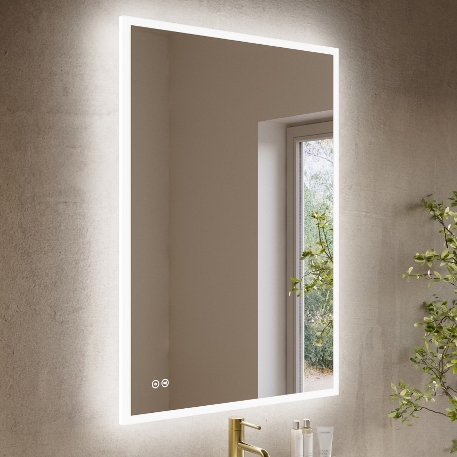 Rectangular Heated Bathroom Mirror with Lights Shaver Socket & Bluetooth Speaker 1000 x 700mm - Divine - Image 3