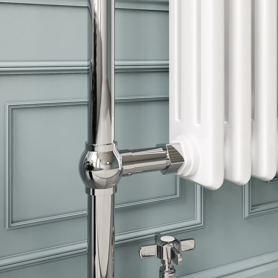 White and Chrome Traditional Column Radiator with Towel Rail 952 x 479mm - Regent - Image 3