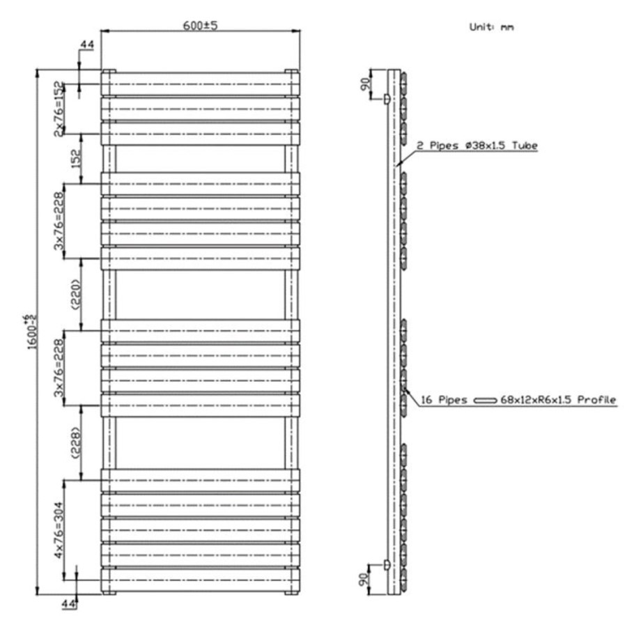 Chrome Towel Radiator 1600 x 600mm - Tundra - Image 3