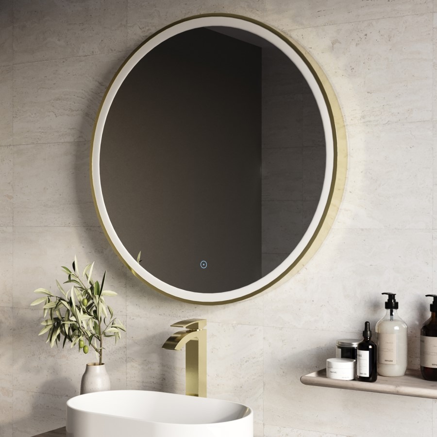 Round Brass Heated Bathroom Mirror with Lights 600mm -Antares - Image 3