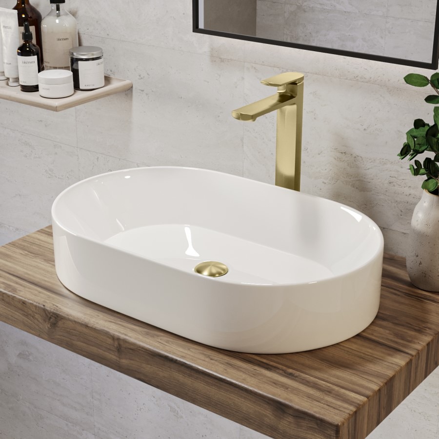Brushed Brass Tall Mono Basin Mixer Tap - Meko - Image 3