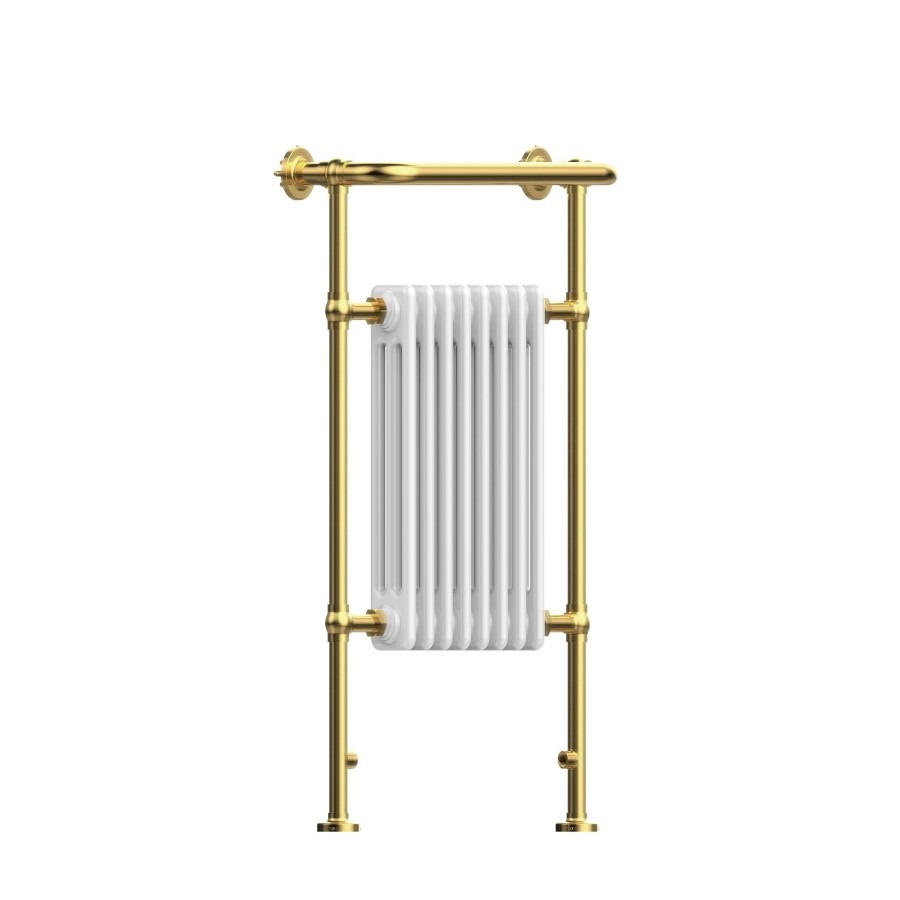 White and Brass Traditional Column Radiator with Towel Rail 952 x 659mm - Regent - Image 2