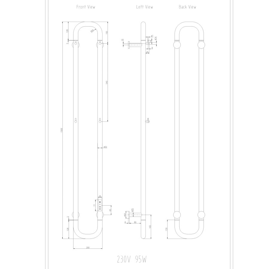 Reina Pelmo Brass Vertical Electric Towel Radiator - 1500 x 200mm - Image 3