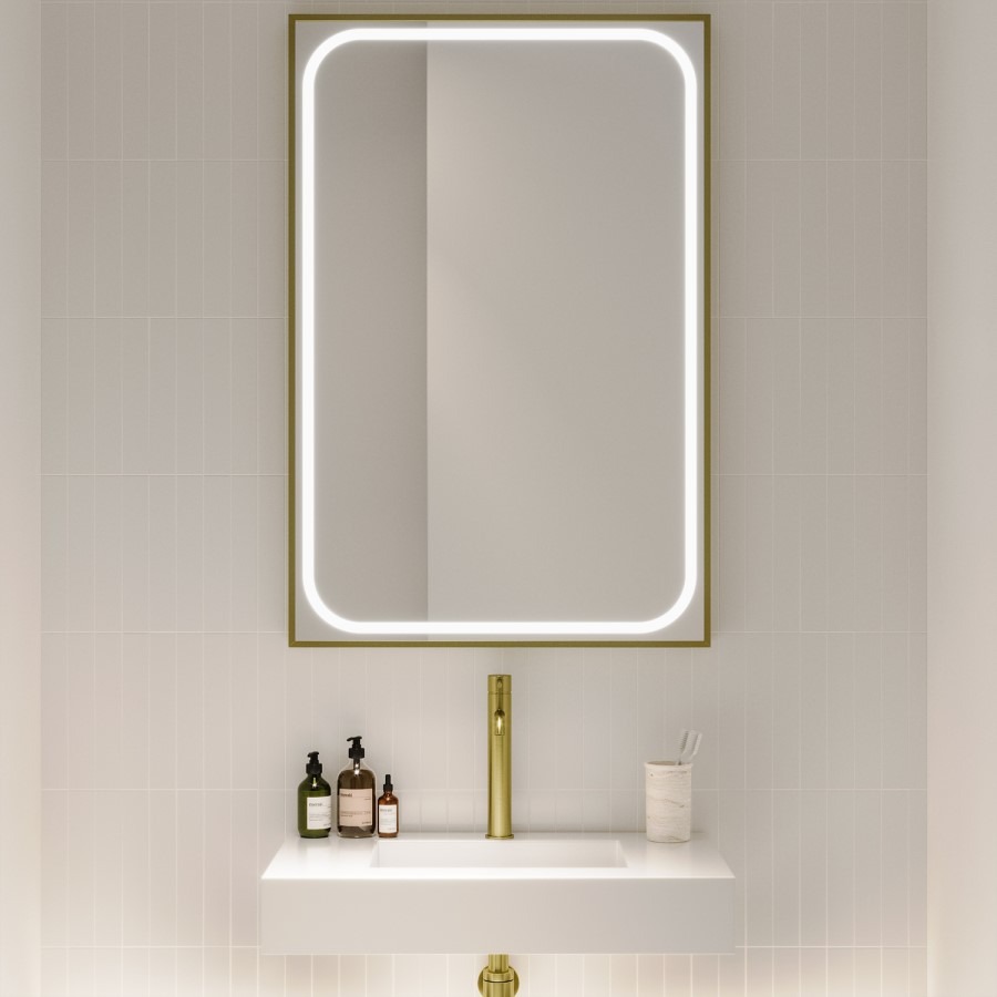 Rectangular Brass Heated Bathroom Mirror with Lights 1200 x 800mm - Rhea - Image 3
