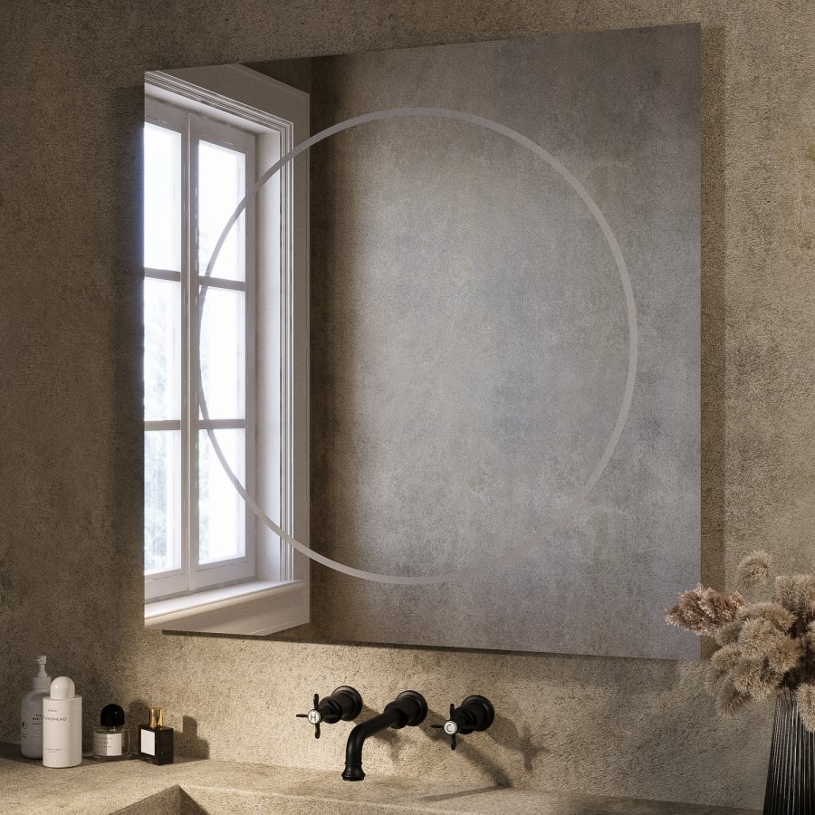 Square Front and Backlit Heated Bathroom Mirror with Lights 800mm - Saturn - Image 3