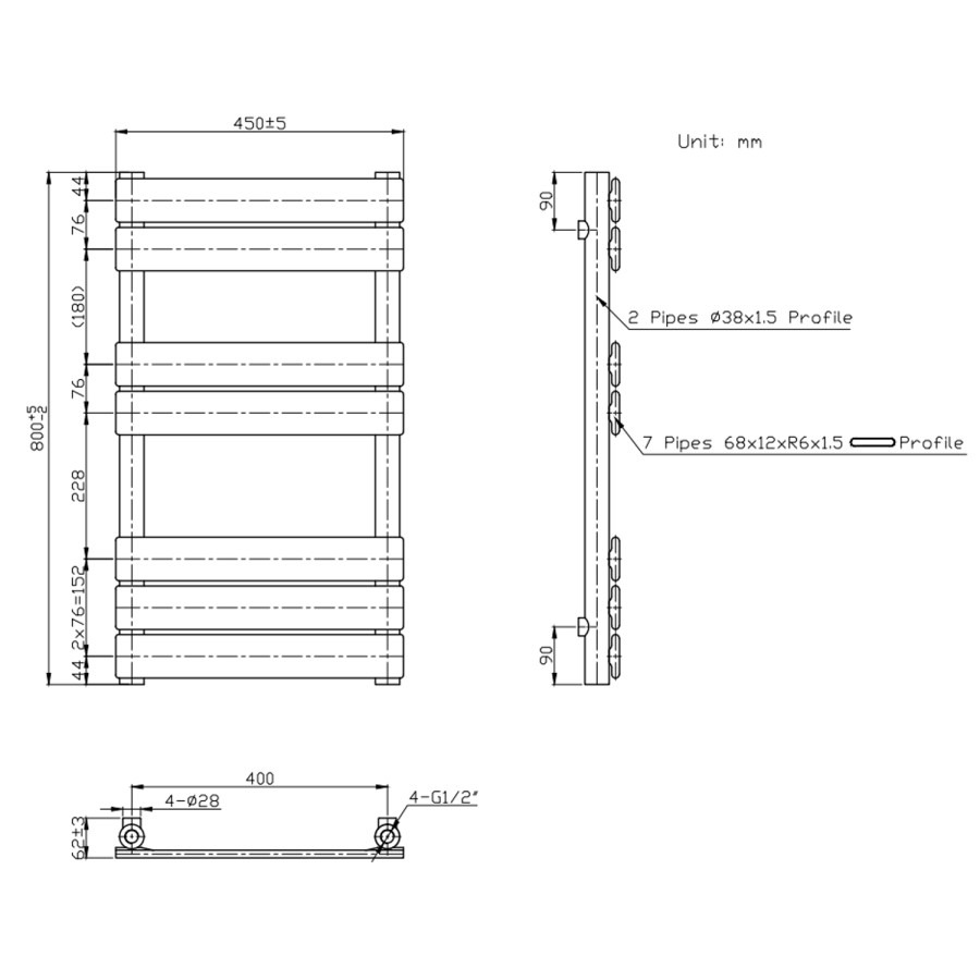 Brass Towel Radiator 800 x 450mm - Tundra - Image 3