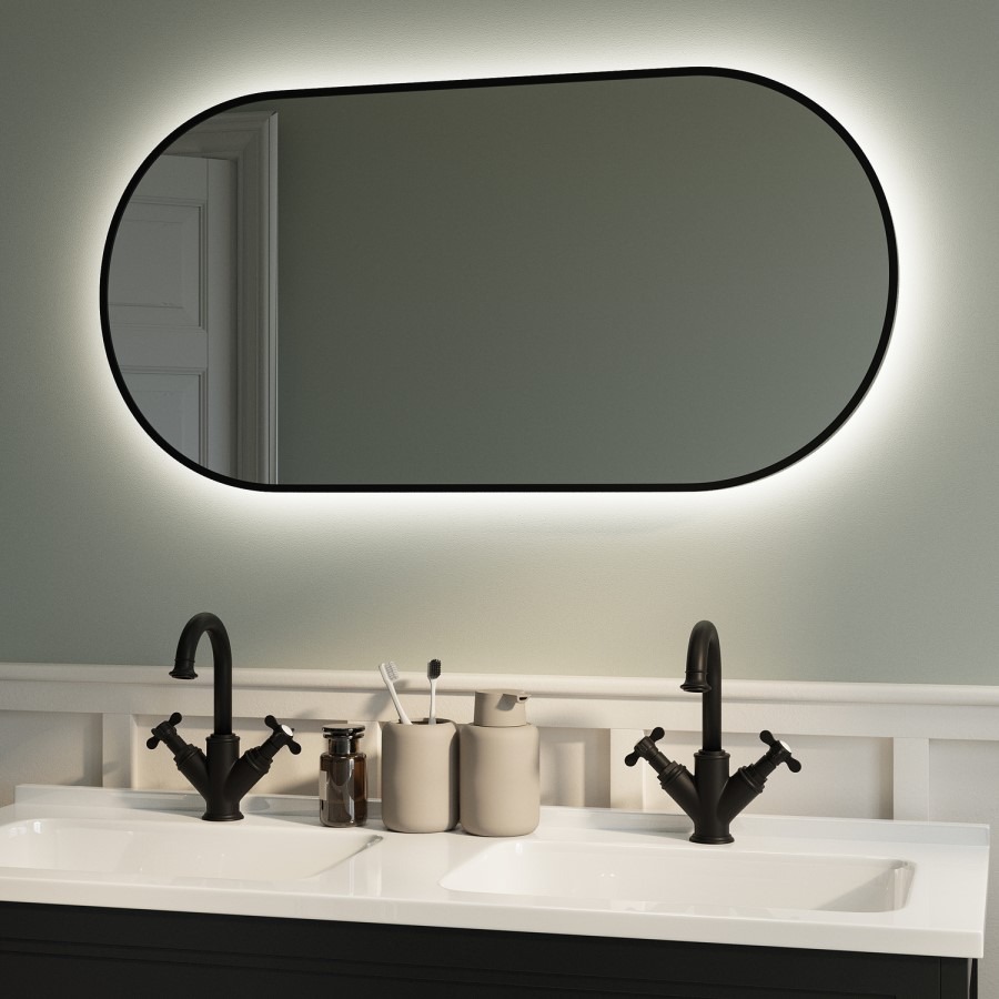 Oval Black Backlit Heated Bathroom Mirror with Lights 500 x 1000mm - Venus - Image 3