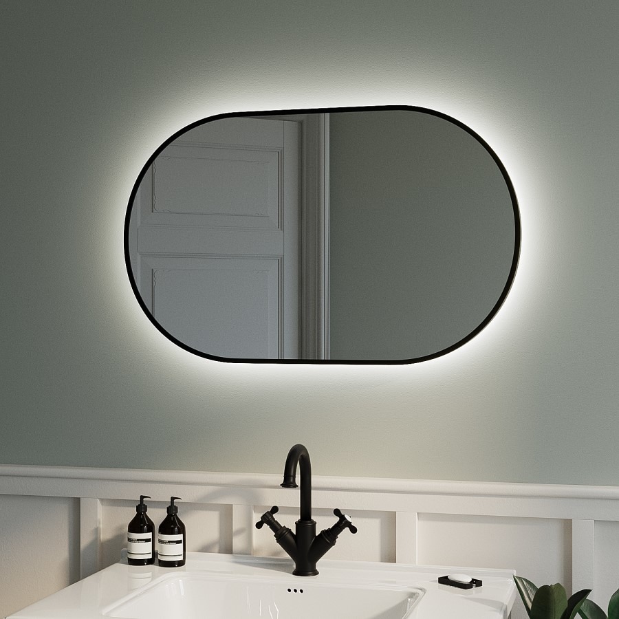 Oval Black Backlit Heated Bathroom Mirror with Lights 500 x 800mm - Venus - Image 2
