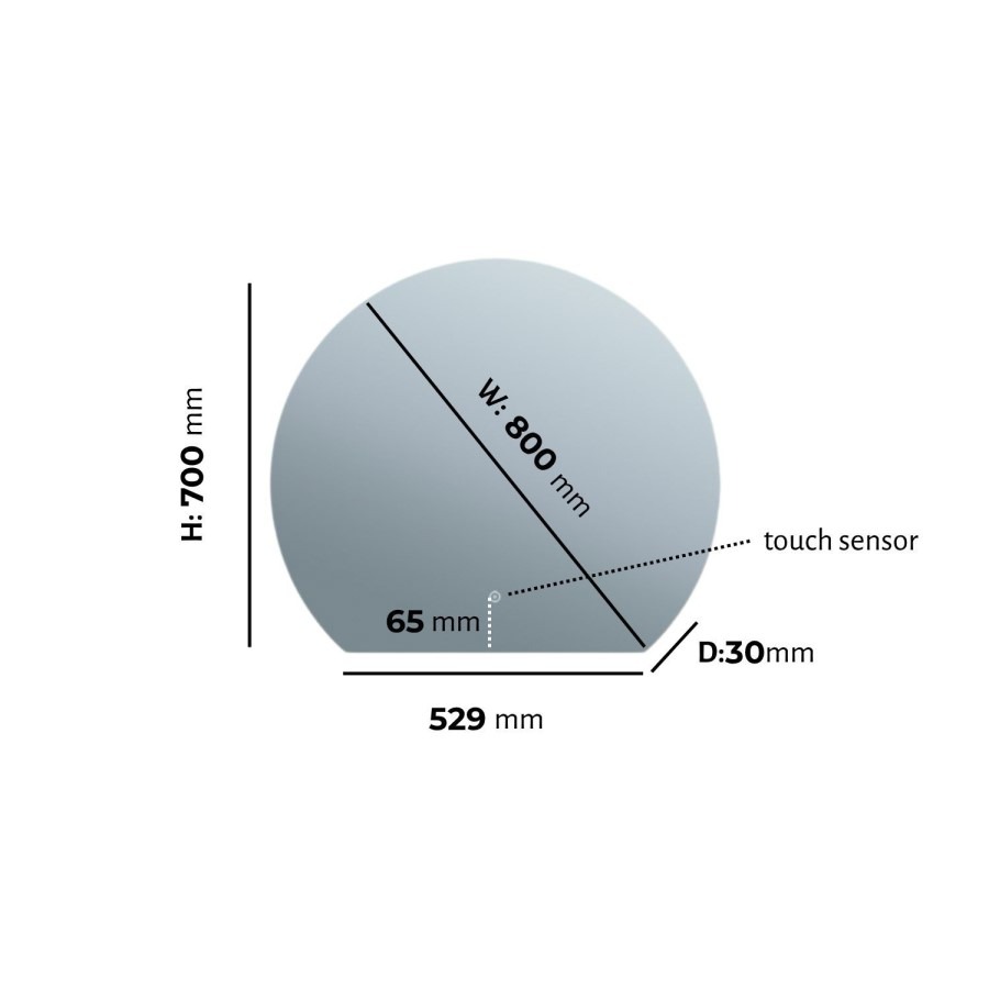 Half Circle Backlit Heated Bathroom Mirror with Lights 800 x 700mm - Ara - Image 4