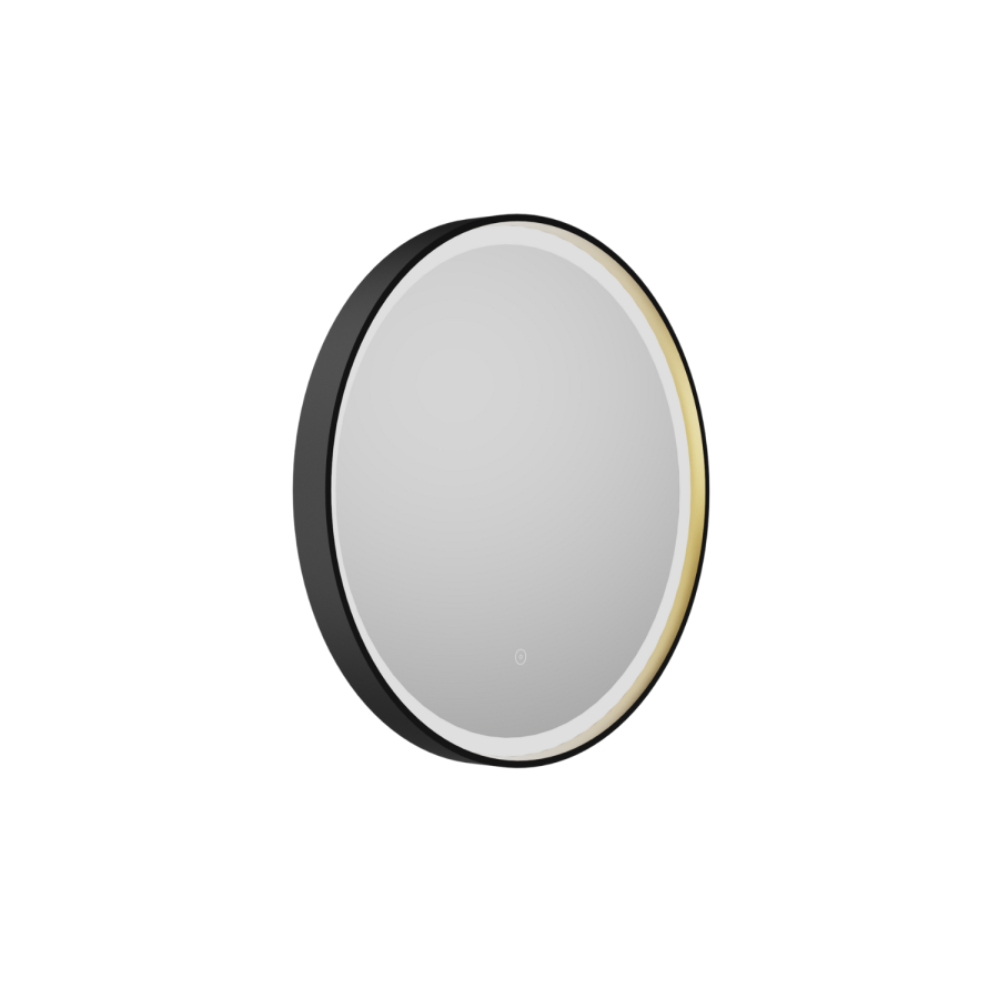 Round Black & Brass Heated Bathroom Mirror with Lights 800mm - Arlo - Image 4
