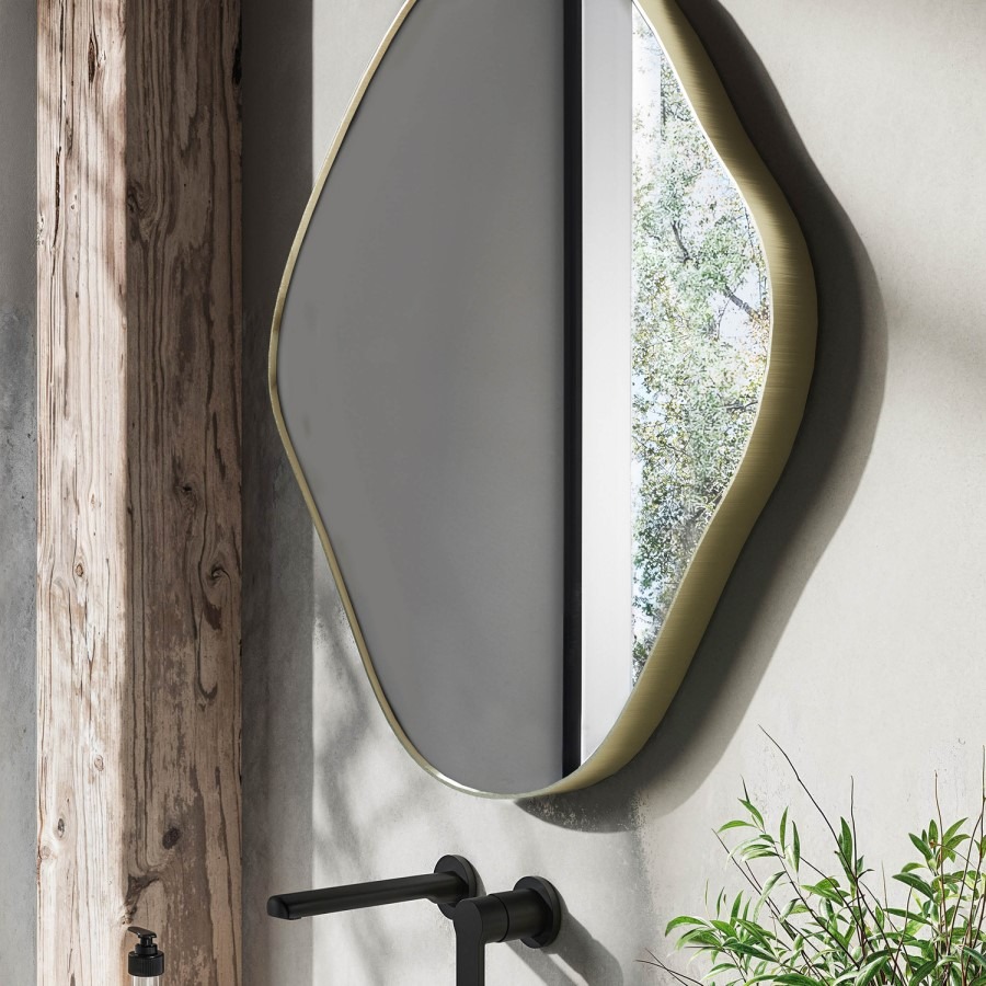 Pebble Brass Backlit Heated Bathroom Mirror with Lights 760 x 800mm - Aster - Image 4