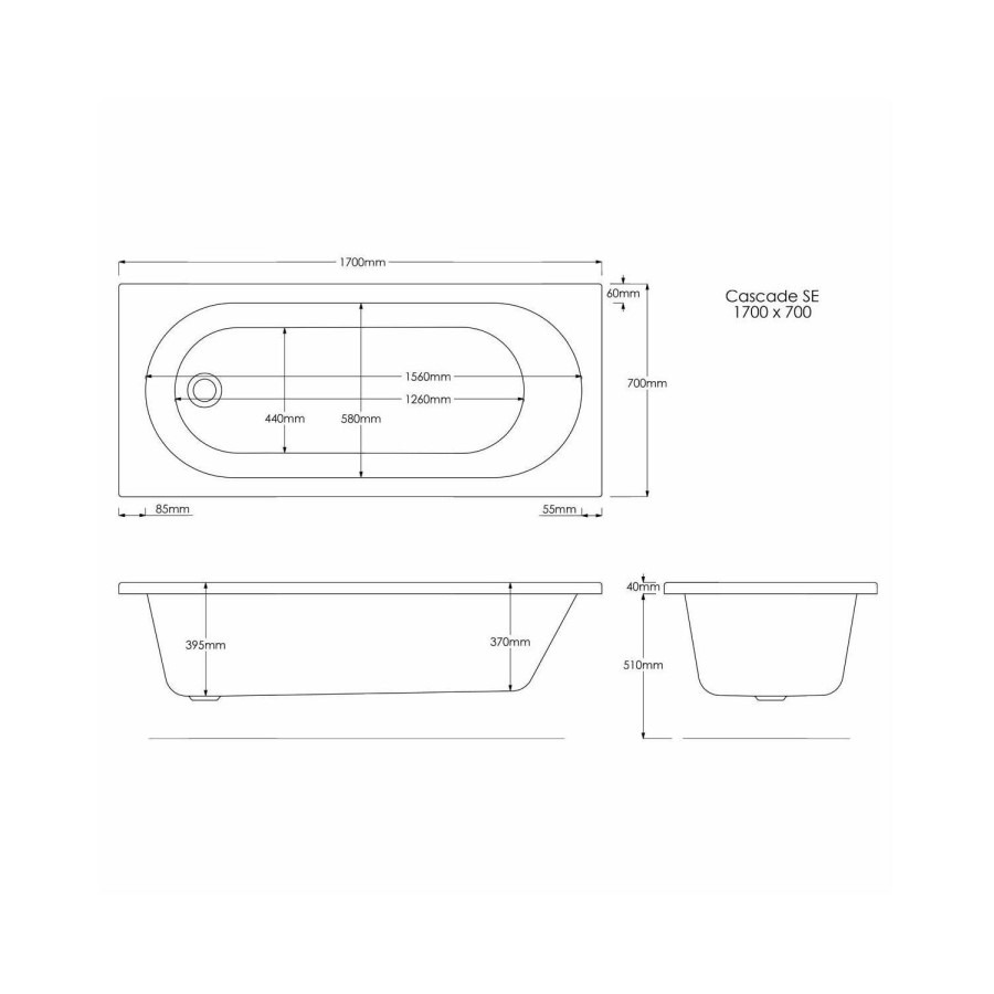 Single Ended 1700mm Shower Bath with Toilet Basin Panels and Bath Screen - Alton - Image 4