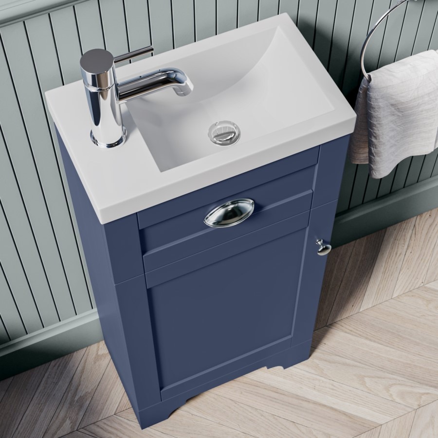 Baxenden Cloakroom Toilet Suite with Blue Floorstanding Vanity Unit and Basin - Image 4