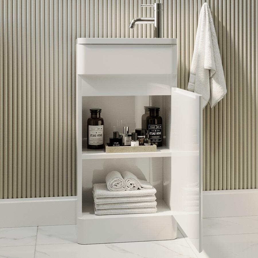 Wall Hung Toilet and White Gloss Basin Vanity Unit Cloakroom Suite - Pendle - Image 4
