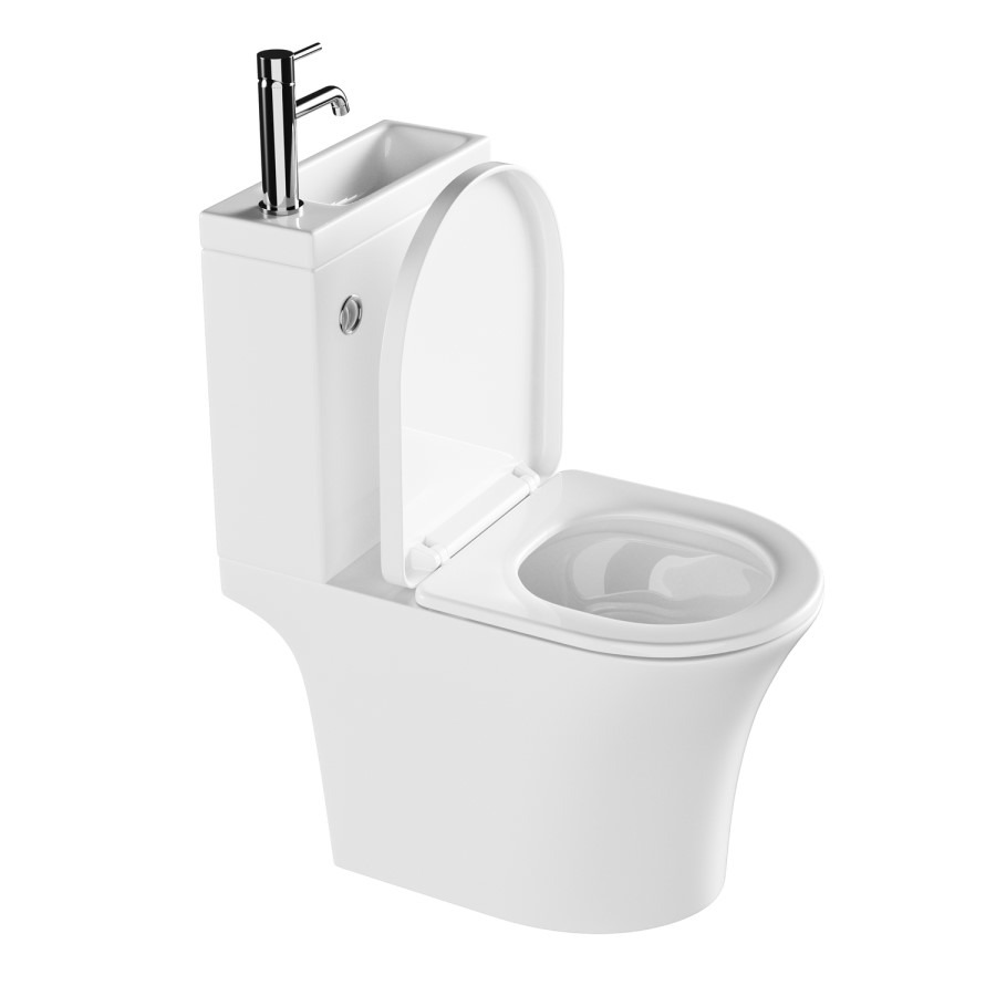 Close Coupled Open Back Toilet with Sink on Top & Chrome Fittings Cloakroom Suite - Legend - Image 4