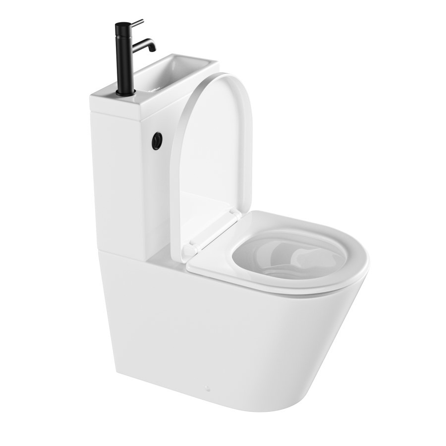 Close Coupled Closed Back Toilet with Sink on Top & Black Fittings Cloakroom Suite - Legend - Image 4